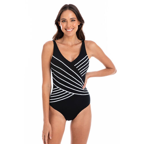 Cross Over Mastectomy One Piece Swimsuit - Black