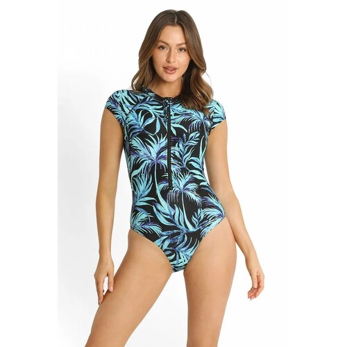 Pina Colada Ocean Sport Mastectomy One Piece - Black 